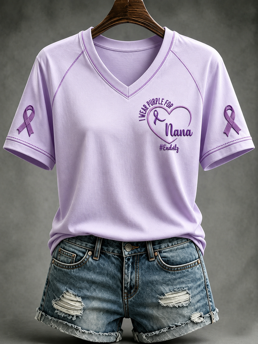 Women's Alzheimer's Disease V-neck Off-shoulder Short-sleeved T-shirt gracestitchs