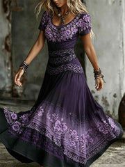 Women's Classy Purple Floral Celtic Knot Print Flowy Maxi Dress