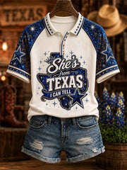 Women's She's From Texas I Can Tell Print Casual Polo