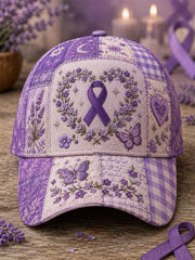 Unisex Patchwork Purple Floral & Butterfly Print Alzheimer's Awareness Support Hat