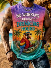 Men's No Working During Drinking Hours Print Casual Vest
