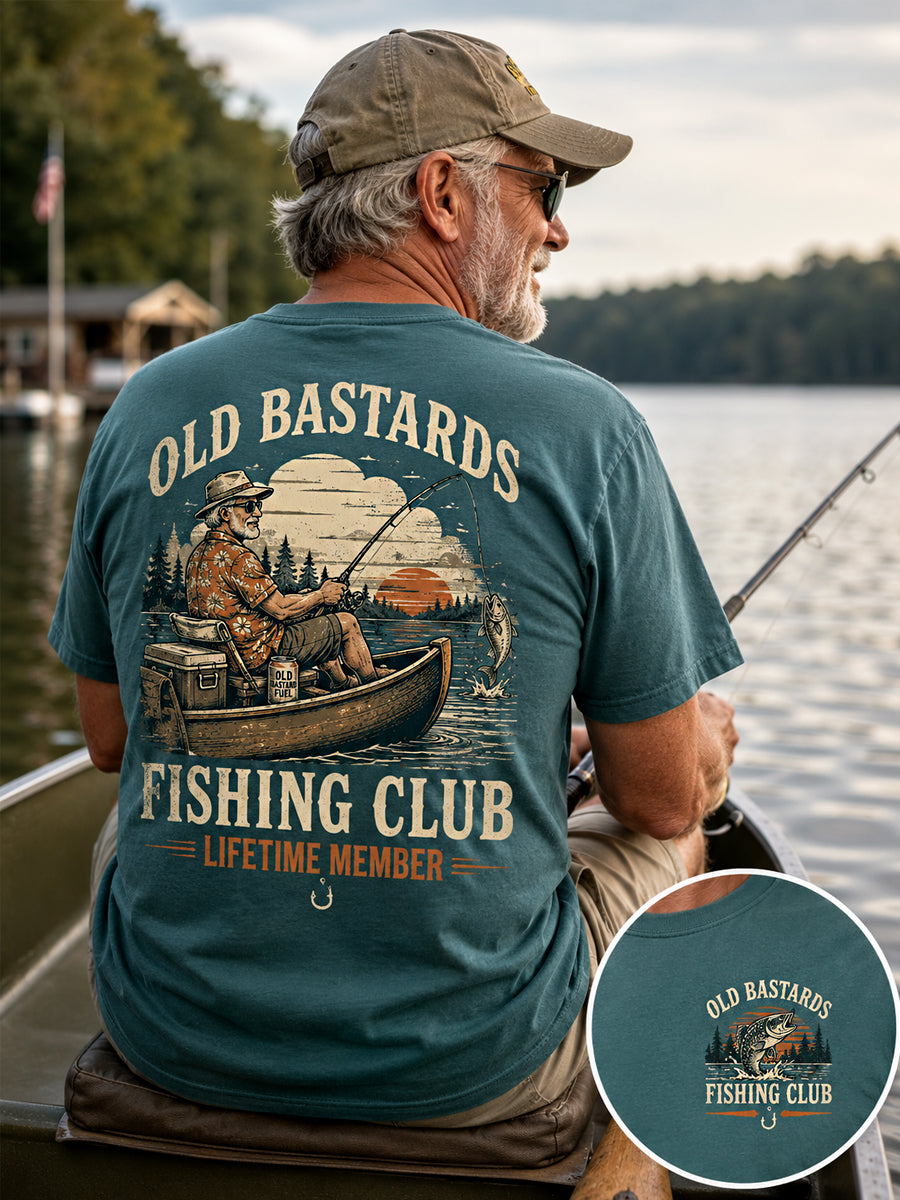Men's Funny Old Bastards Fishing Club Lifetime Member Print Casual Tee gracestitchs