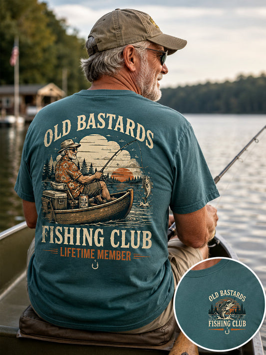Men's Funny Old Bastards Fishing Club Lifetime Member Print Casual Tee gracestitchs