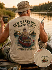 Men's Funny Old Bastards Fishing Club Lifetime Member Print Casual Tank Top
