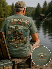 Men's Funny Old Bastards Fishing Club Lifetime Member Print Casual Tee gracestitchs