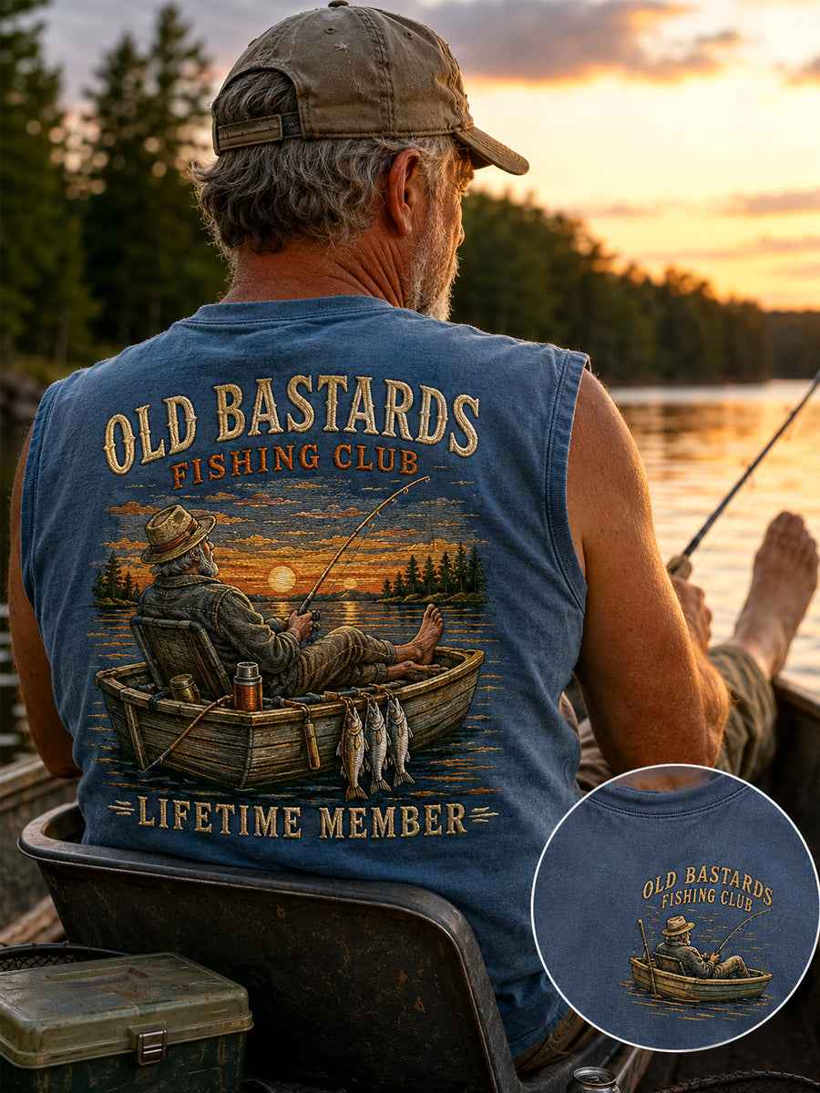 Men's Funny Old Bastards Fishing Club Lifetime Member Print Casual Tank Top