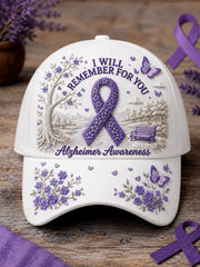 Unisex Purple Ribbon I Will Remember For You Print Alzheimer's Awareness Support  Hat gracestitchs