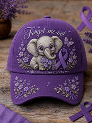Unisex Purple Ribbon Elephant Forget-Me-Not Print Alzheimer's Awareness Support  Hat gracestitchs