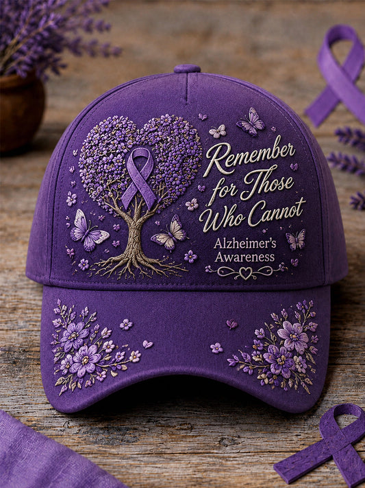 Unisex Purple Ribbon Remember For Those Who Cannot Print Alzheimer's Awareness Support  Hat gracestitchs