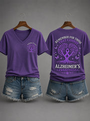 Women's Purple Ribbon Remember For Those Who Cannot Alzheimer's Awareness Support V-Neck Tee gracestitchs