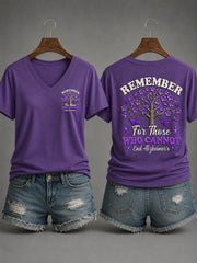 Women's Purple Ribbon Remember For Those Who Cannot Alzheimer's Awareness Support V-Neck Tee gracestitchs
