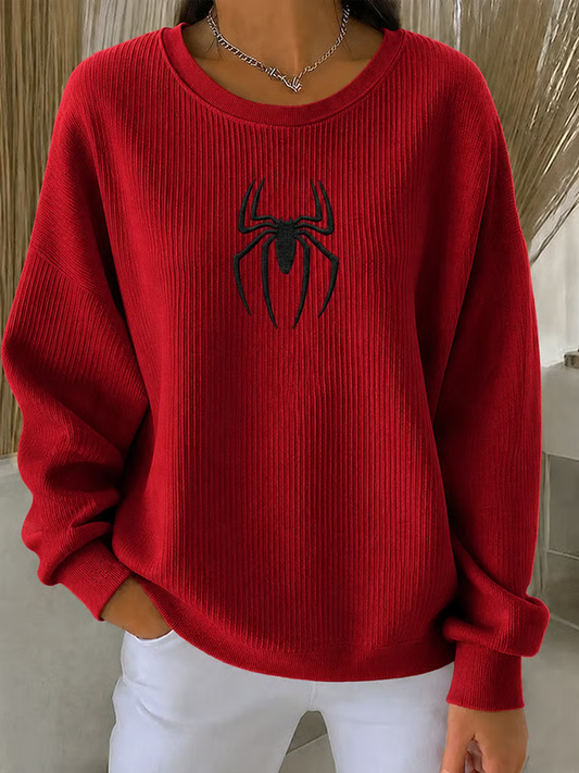 Women's Spider-Man Movies Ribbed Round-Neck Sweatshirt gracestitchs