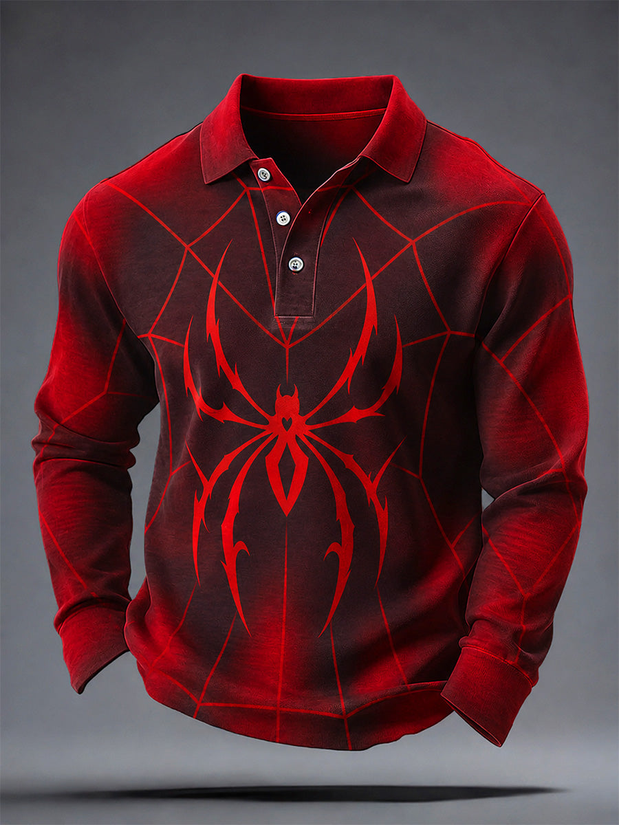 Men's Spider Print Casual Polo gracestitchs