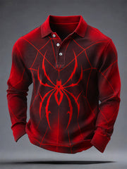 Men's Spider Print Casual Polo gracestitchs