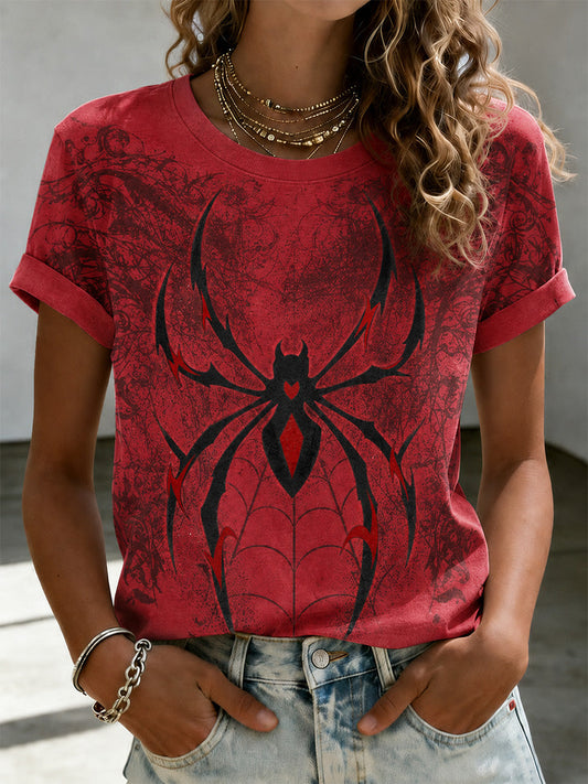 Women's Spider Print Casual Tee gracestitchs