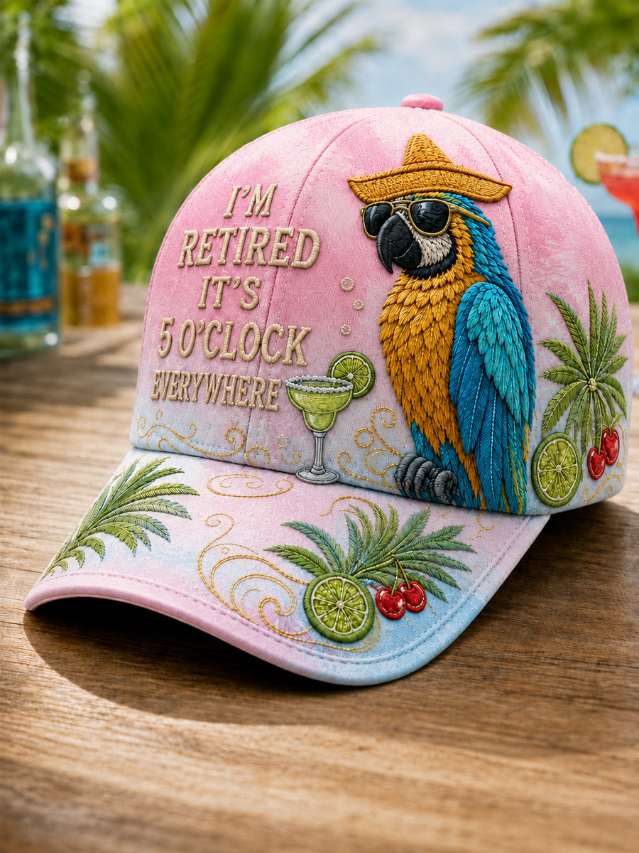 Unisex I'm Retired It's 5 O'clock Everywhere Parrot Print Hat gracestitchs