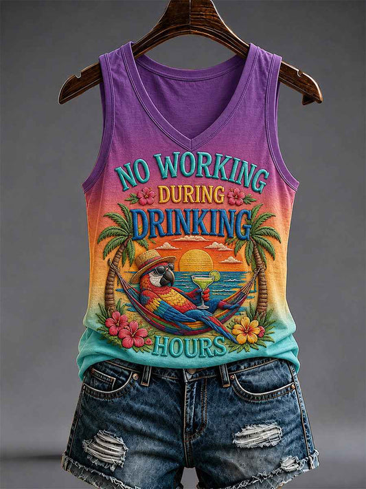 Women's No Working During Drinking Hours Print Casual V-Neck Vest gracestitchs