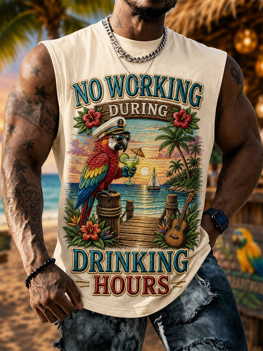 Men's No Working During Drinking Hours Print Casual Vest gracestitchs