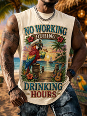 Men's No Working During Drinking Hours Print Casual Vest gracestitchs