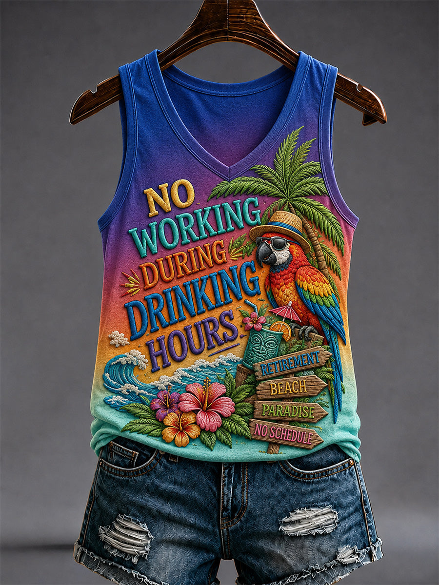 Women's No Working During Drinking Hours Print Casual V-Neck Vest gracestitchs