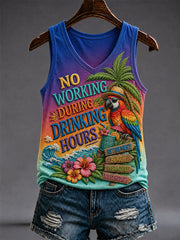Women's No Working During Drinking Hours Print Casual V-Neck Vest gracestitchs