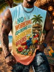 Men's No Working During Drinking Hours Print Casual Vest gracestitchs
