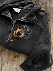 Women's Peeking Dachshund Dog & Paw Prints Zip Up Sweatshirt gracestitchs