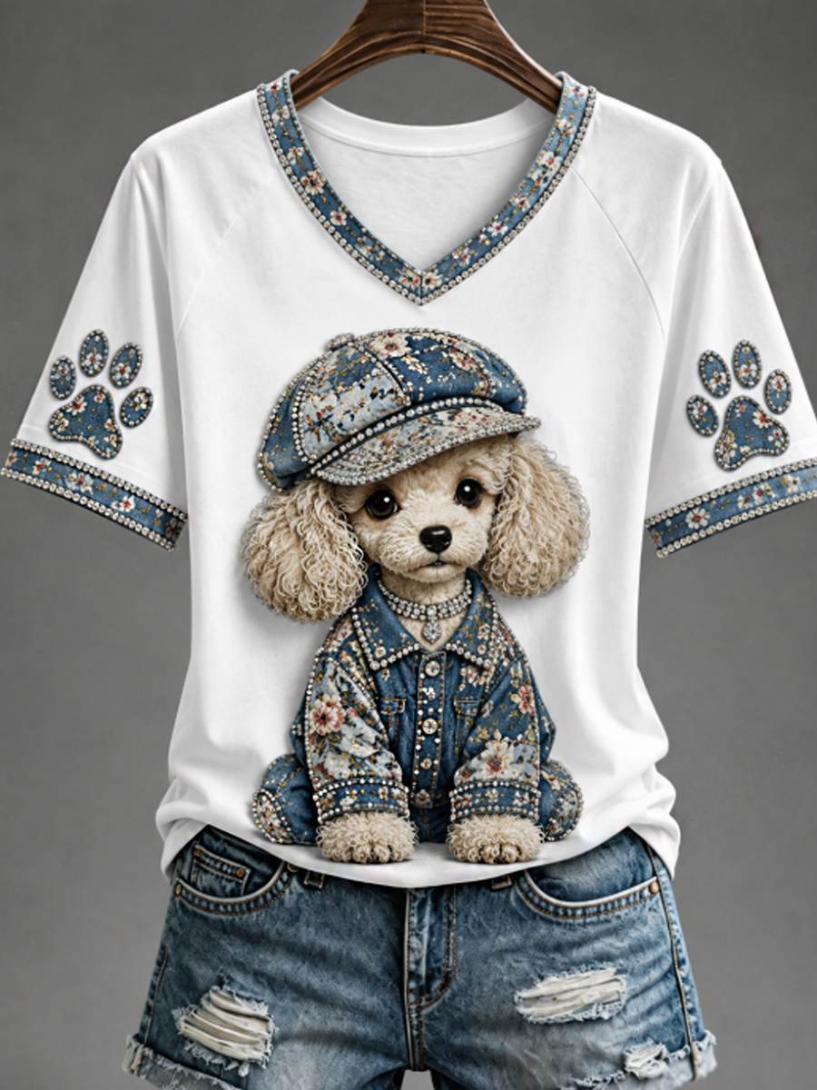 Women's V-neck off-shoulder short-sleeved T-shirt gracestitchs