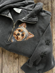 Women's Peeking Yorkshire Terrier Dog & Paw Prints Zip Up Sweatshirt gracestitchs