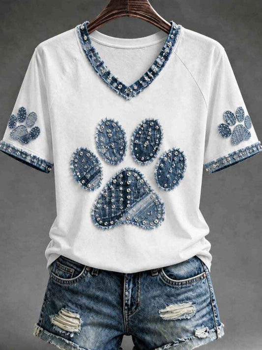 Women's V-neck off-shoulder short-sleeved T-shirt