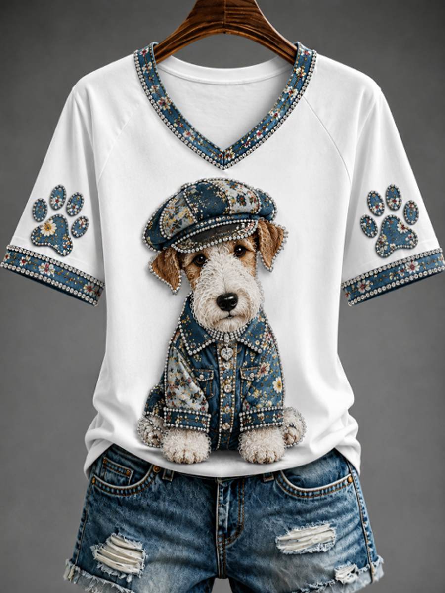 Women's V-neck off-shoulder short-sleeved T-shirt gracestitchs