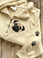 Women's Peeking Pug Dog & Paw Prints Zip Up Sweatshirt gracestitchs
