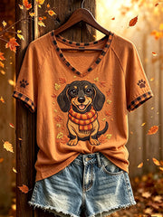 Women's autumn theme cute animal pattern casual short-sleeve T-shirt gracestitchs