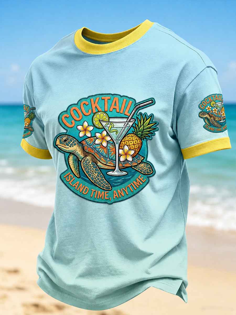 Men's I'm Retired It's "Cocktail Island Time, Always Ready"  Short Sleeve T-shirt