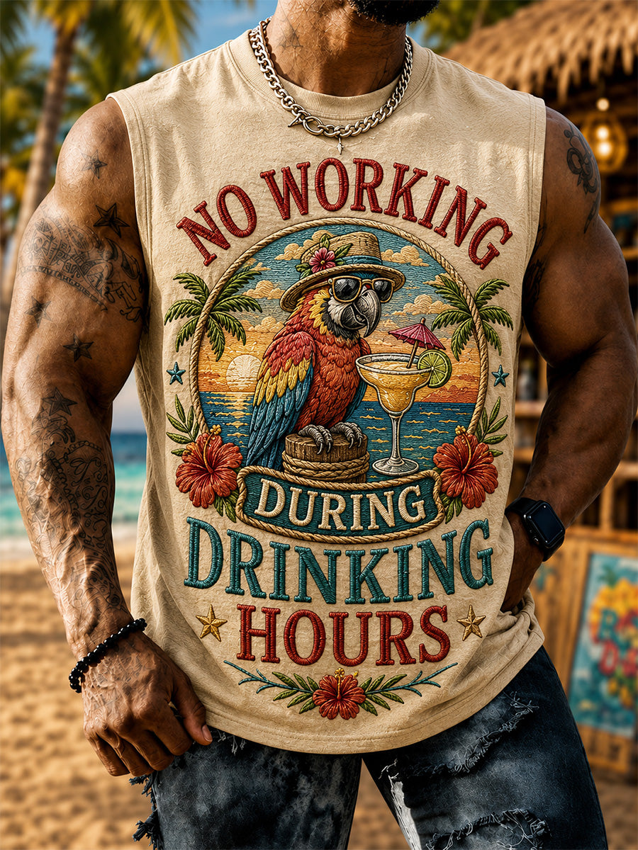 Men's No Working During Drinking Hours Print Casual Vest gracestitchs