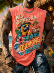 Men's No Working During Drinking Hours Print Casual Vest gracestitchs
