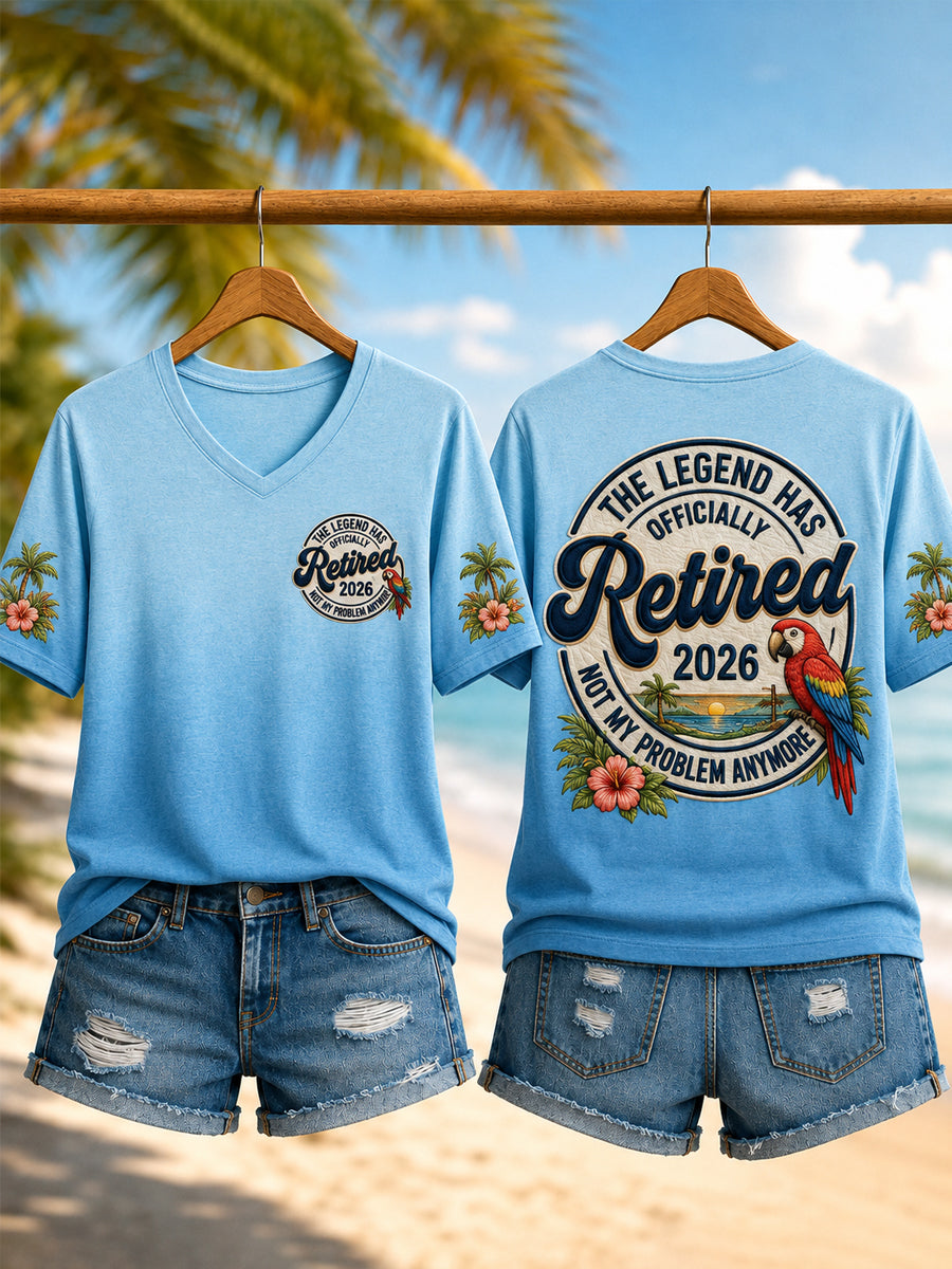 Women's I'm Retired Not My Problem Anymore Parrots Print Casual V-Neck Tee gracestitchs