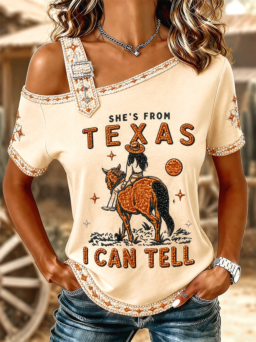 Women's She's From Texas I Can Tell Print Casual Tee gracestitchs