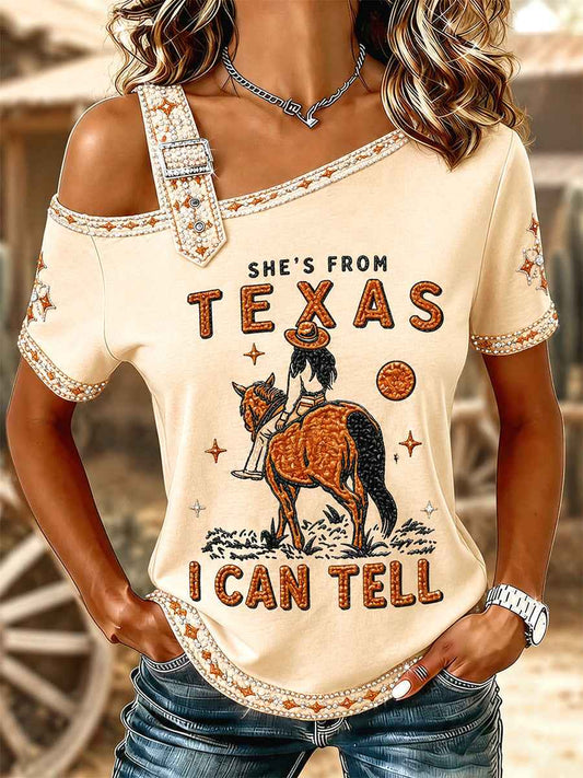 Women's She's From Texas I Can Tell Print Casual Tee gracestitchs