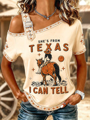 Women's She's From Texas I Can Tell Print Casual Tee gracestitchs