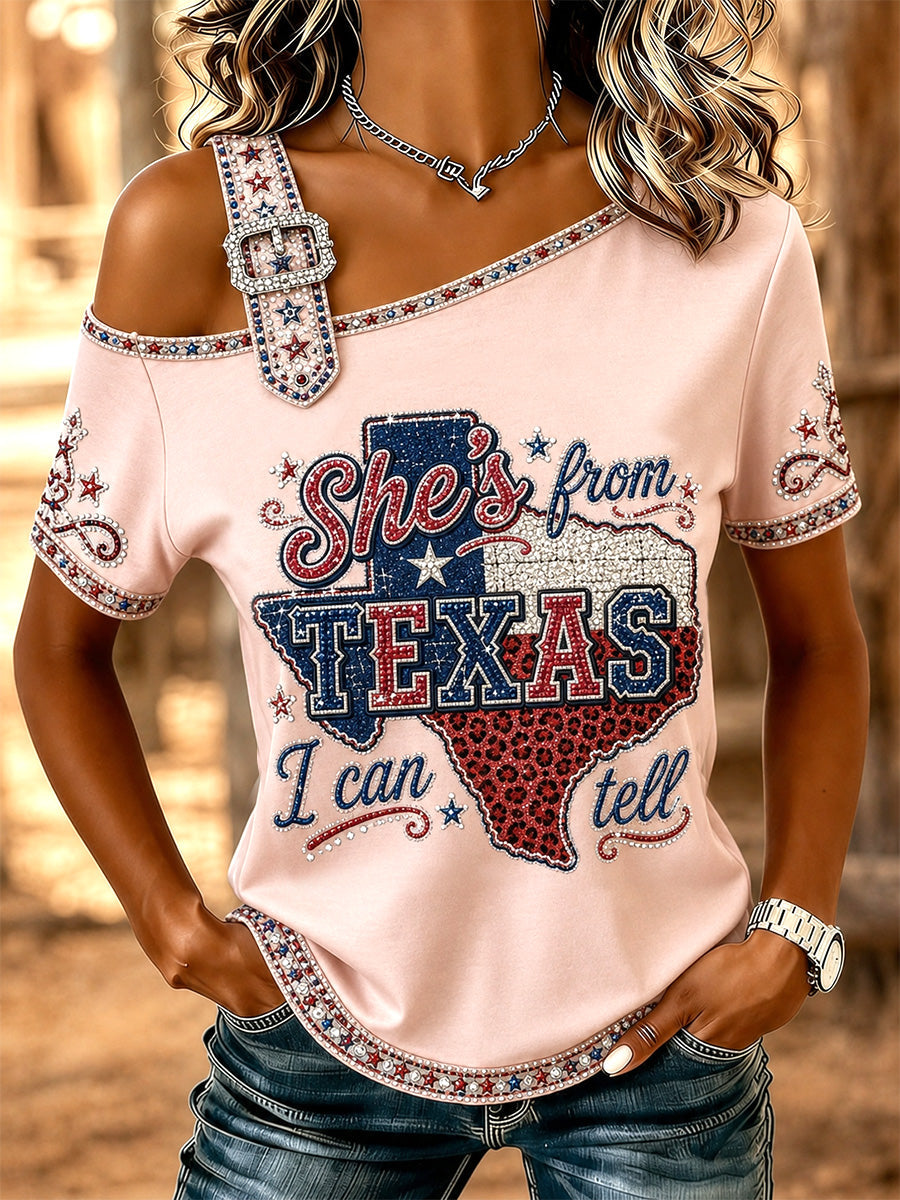 Women's She's From Texas I Can Tell Print Casual Tee gracestitchs