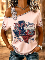 Women's She's From Texas I Can Tell Print Casual Tee gracestitchs