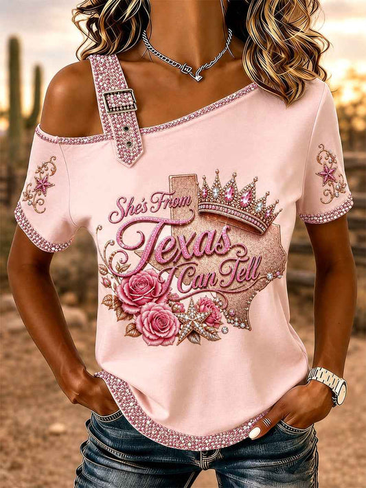 Women's She's From Texas I Can Tell Print Casual Tee gracestitchs