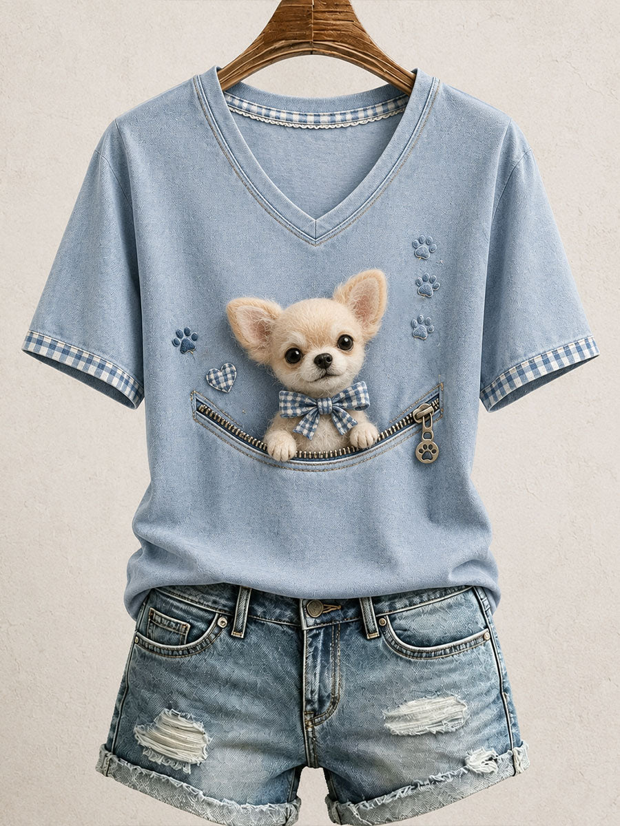 Women's Lovely Chihuahua Felt Art T-Shirt gracestitchs