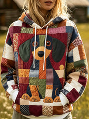 Women's Cute Dachshund Patchwork Print Cozy Hoodie gracestitchs
