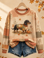 Women's Autumn Patchwork Dog Regular Sweatshirt gracestitchs