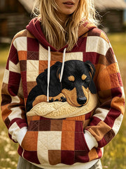 Women's Cute Dachshund Patchwork Print Cozy Hoodie gracestitchs
