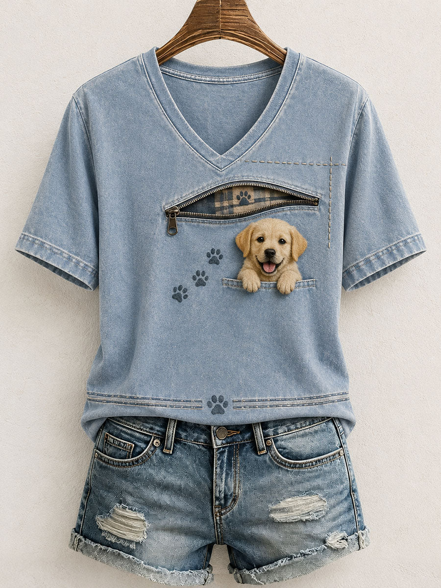 Women's Lovely Golden Retriever Felt Art T-Shirt gracestitchs