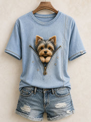 Women's Lovely Yorkshire Terrier Felt Art T-Shirt gracestitchs