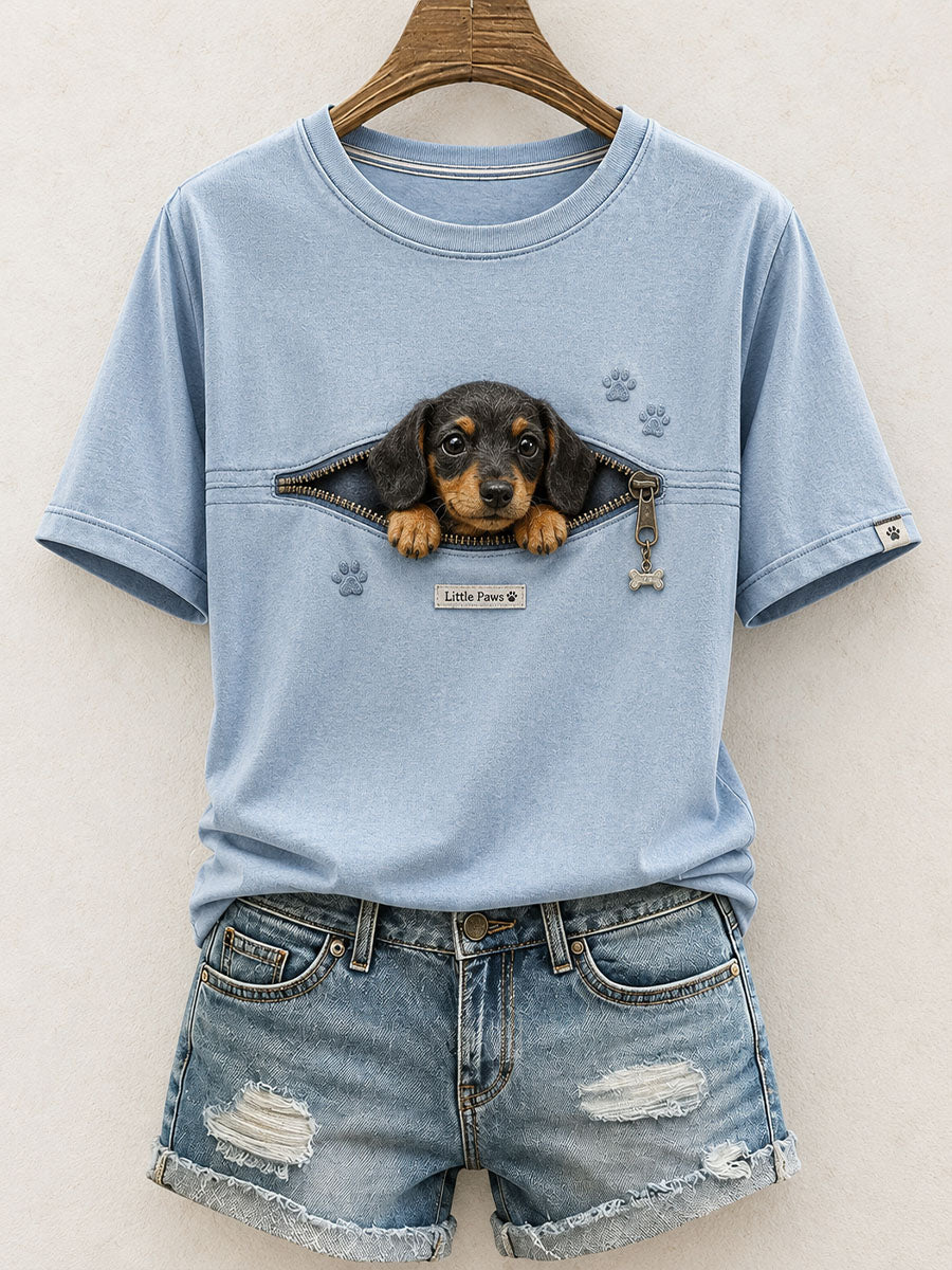 Women's Lovely Dachshund Felt Art T-Shirt gracestitchs